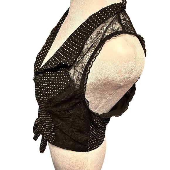VTG Bebe Y2K Black 100% SILK Sheer Polka Dot Women Top SIZE SMALL Lacie Whimsy - Picture 2 of 16